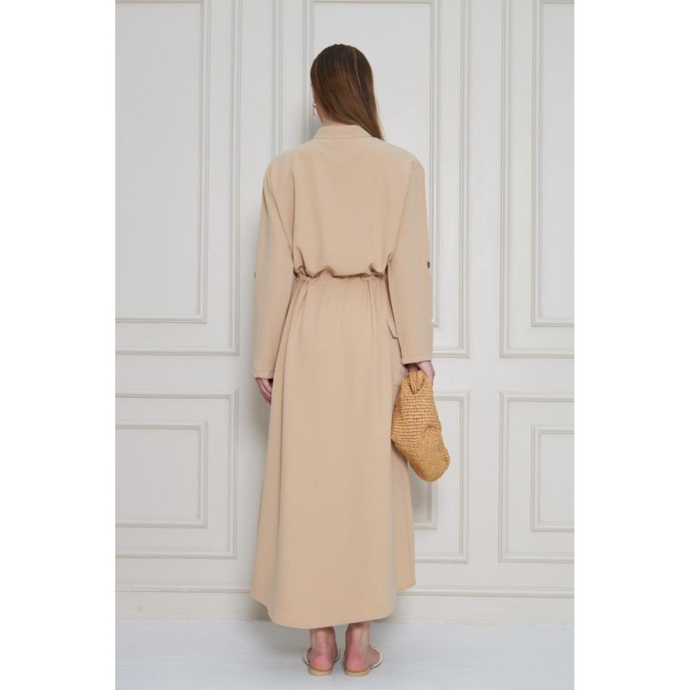 Pasaklı Giyim Pasaklı Giyim Kadın Premium Krep Elbise Bej - Premium Kadın Giyim