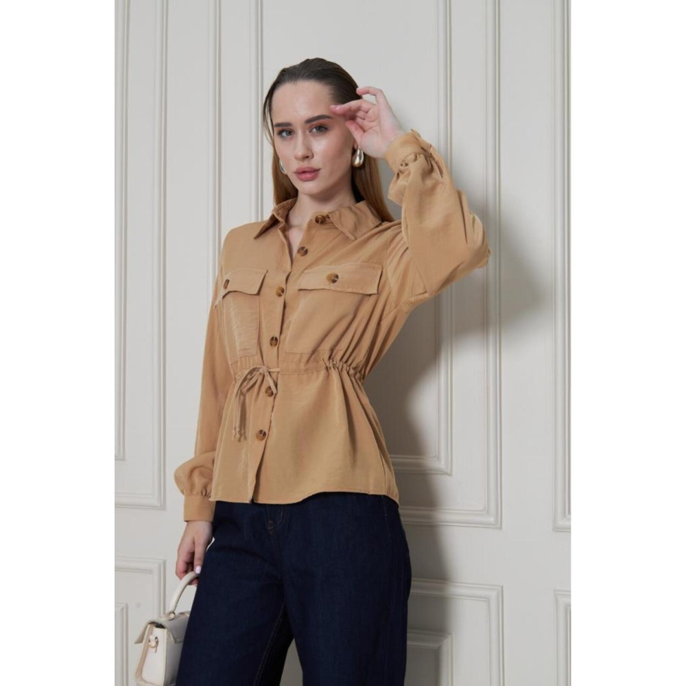 Pasaklı Giyim Pasaklı Giyim Kadın Kupra Gömlek Karamel - Premium Kadın Giyim