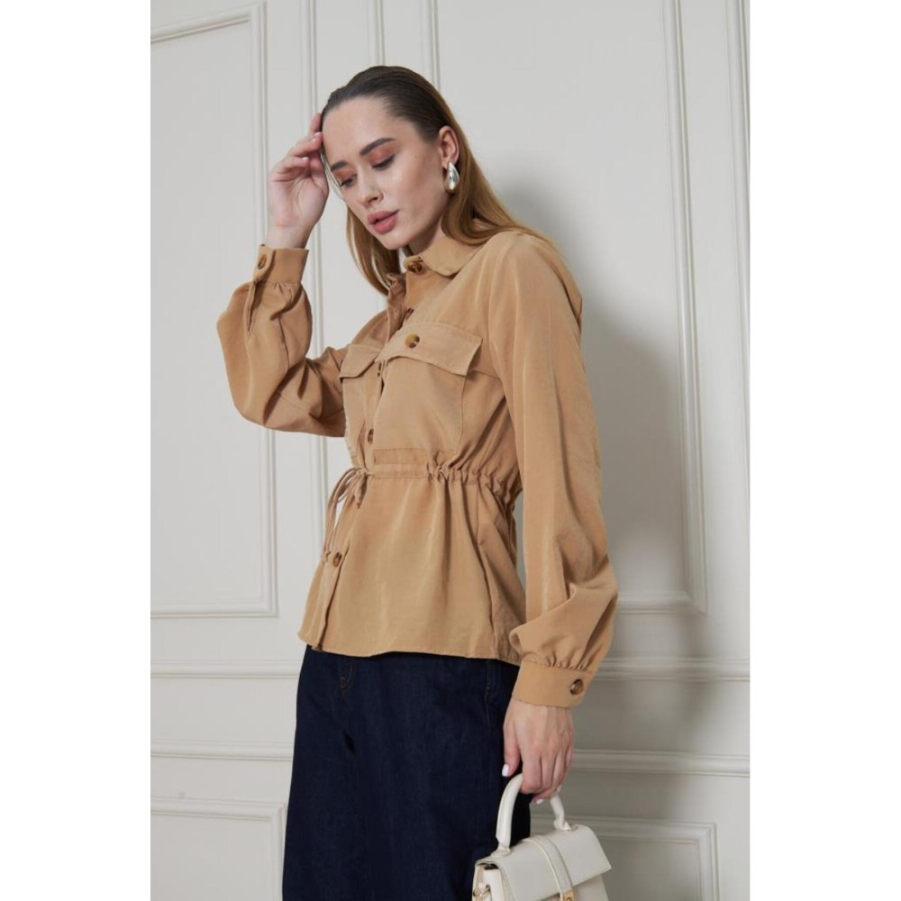 Pasaklı Giyim Pasaklı Giyim Kadın Kupra Gömlek Karamel - Premium Kadın Giyim