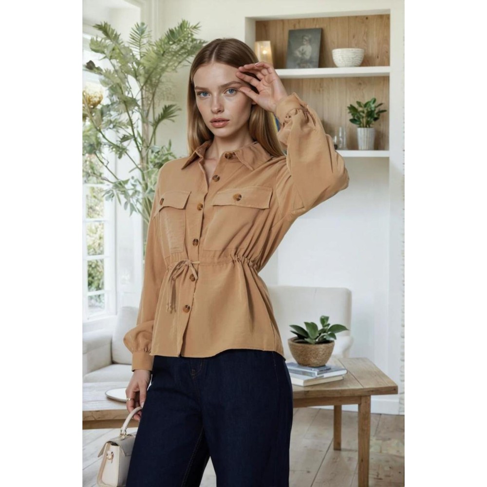 Pasaklı Giyim Pasaklı Giyim Kadın Kupra Gömlek Karamel - Premium Kadın Giyim