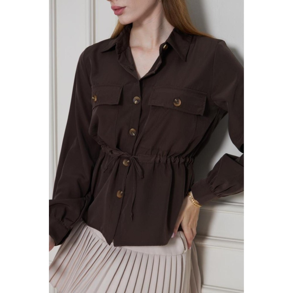 Pasaklı Giyim Pasaklı Giyim Kadın Kupra Gömlek Kahverengi - Premium Kadın Giyim