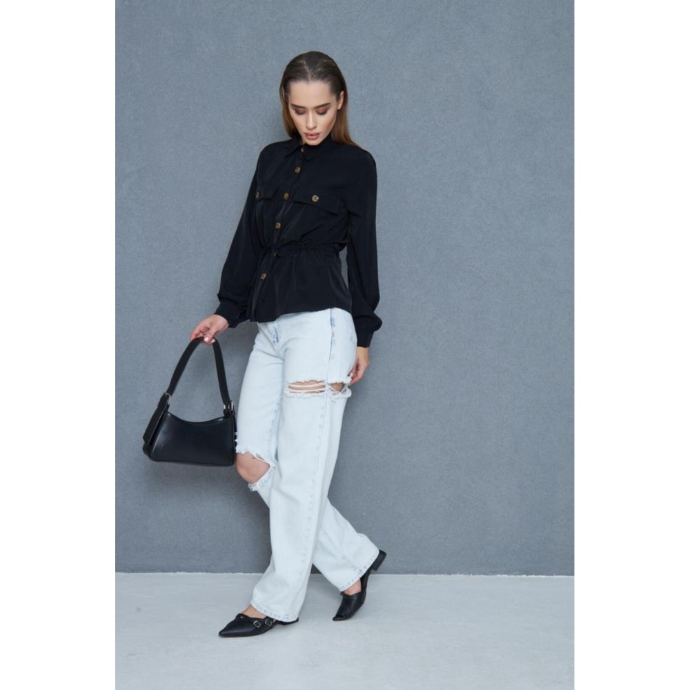Pasaklı Giyim Pasaklı Giyim Kadın Kupra Gömlek Siyah - Premium Kadın Giyim