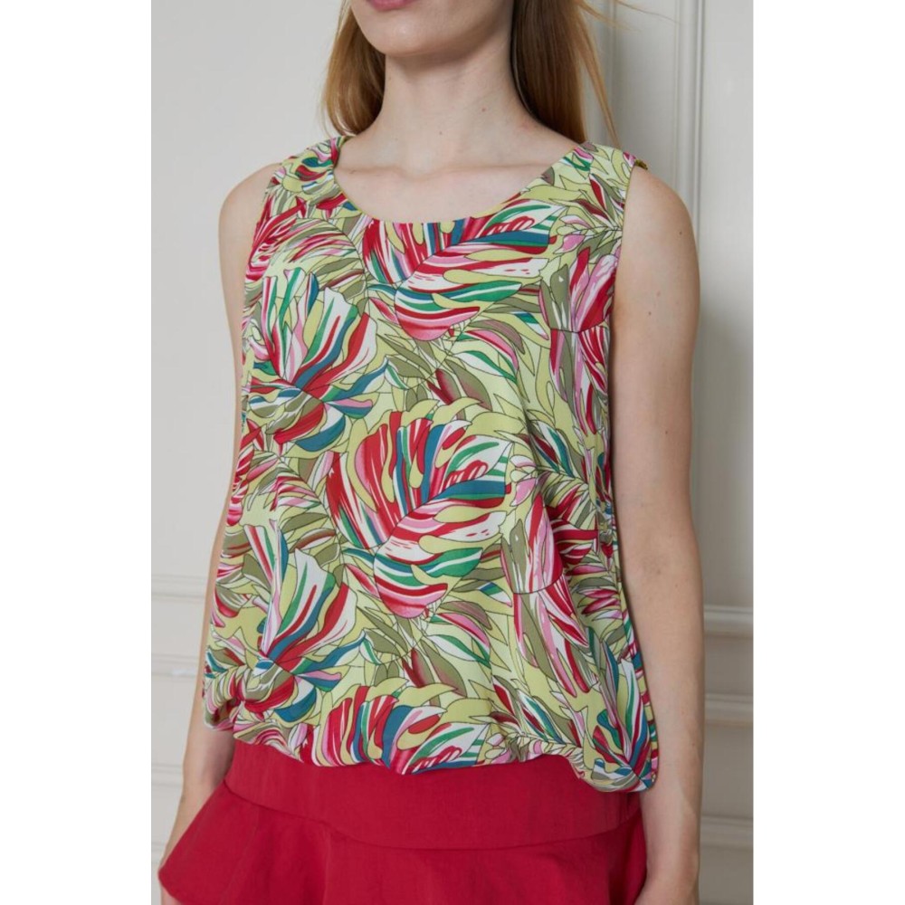 Pasaklı Giyim Kadın Kırmızı Yeşil Şifon Beli Lastikli Kolsuz Balon Bluz - Premium Kadın Giyim