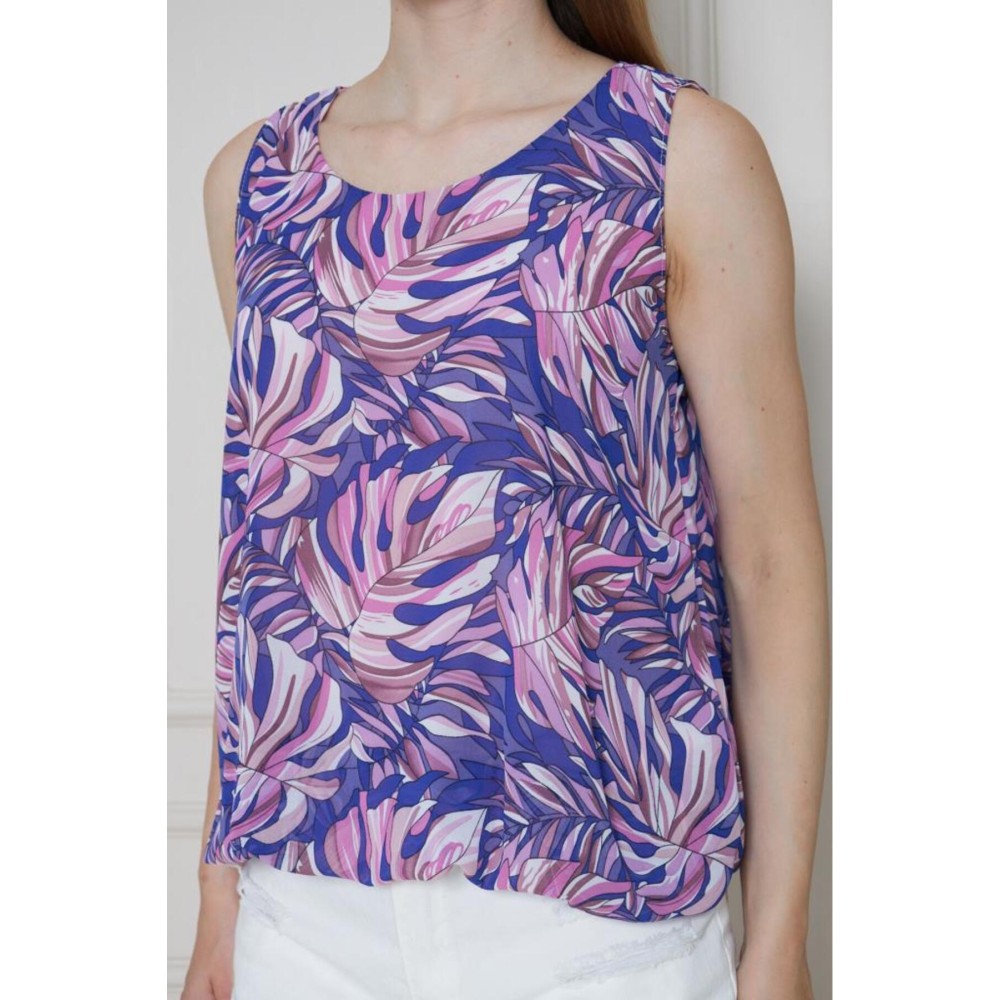 Pasaklı Giyim Kadın Saks Şifon Beli Lastikli Kolsuz Balon Bluz - Premium Kadın Giyim