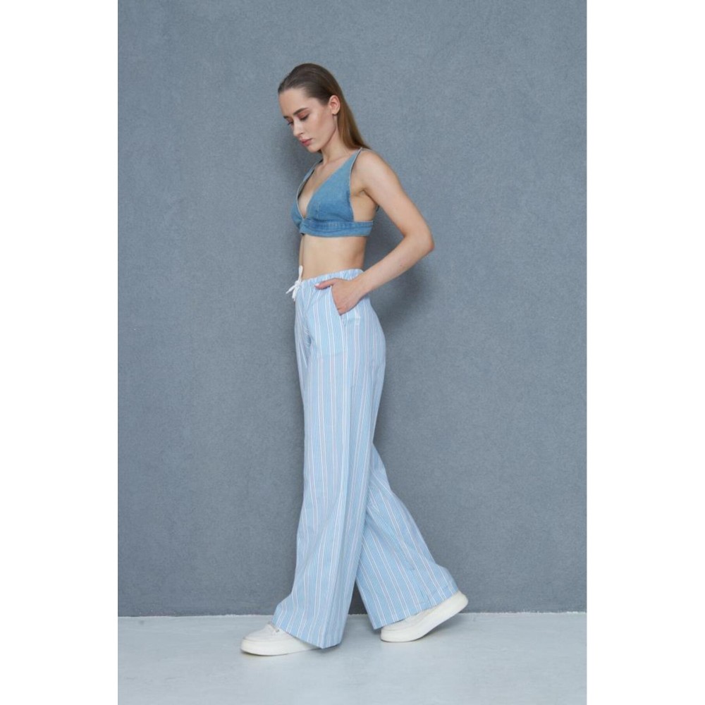 Pasaklı Giyim Pasaklı Giyim Kadın Fistolu Poplin Pantolon Mavi - Premium Kadın Giyim