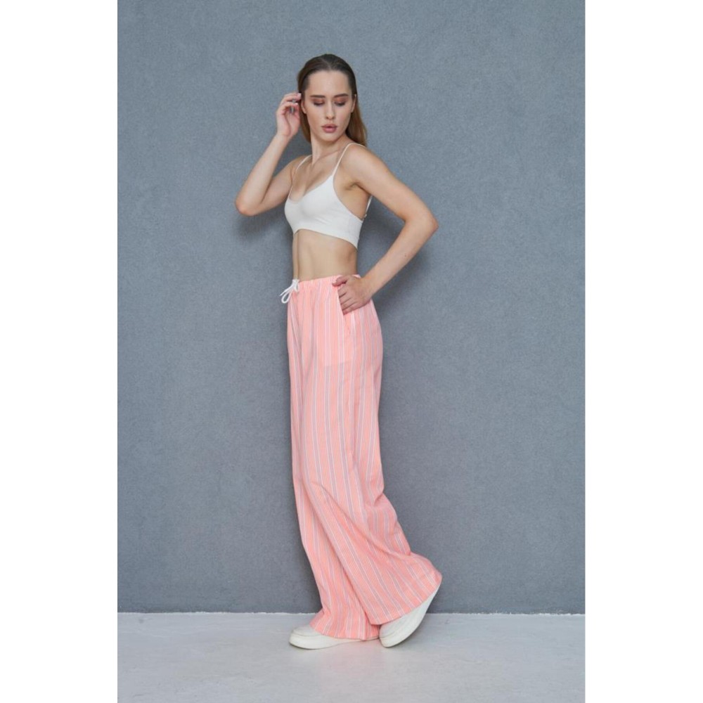 Pasaklı Giyim Pasaklı Giyim Kadın Fistolu Poplin Pantolon Pembe -Beyaz - Premium Kadın Giyim