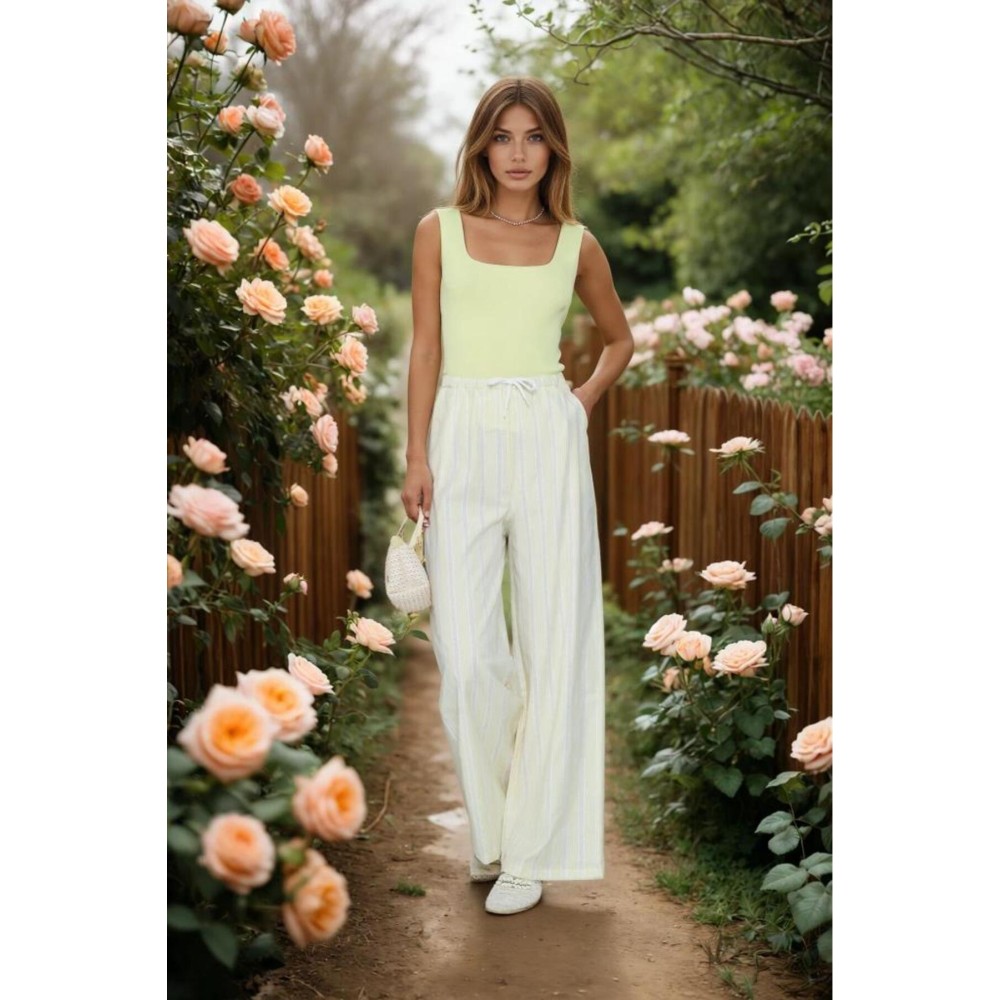 Pasaklı Giyim Pasaklı Giyim Kadın Fistolu Poplin Pantolon Sarı - Premium Kadın Giyim