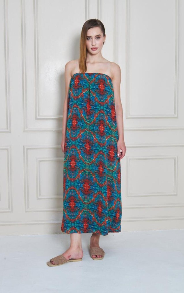 Kadın Straplez Astarlı Şifon Midi Yazlık Elbise Laci 3753374