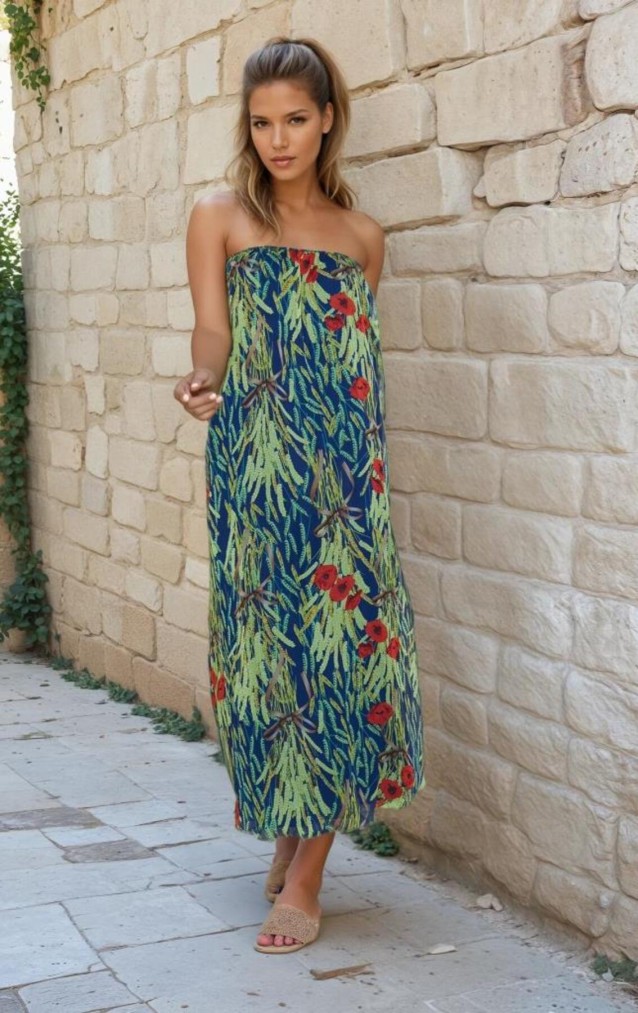 Kadın Straplez Astarlı Şifon Midi Yazlık Elbise Kırmızı 3753374