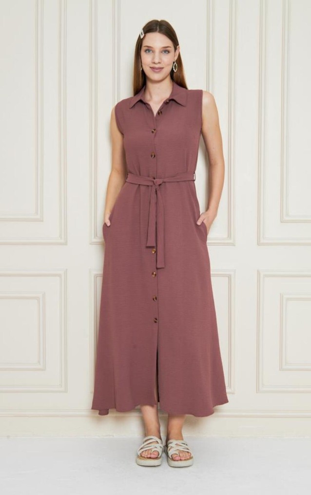 Pasaklı Giyim Giy Çık Kolsuz Uzun Gömlek Elbise 3762385 Gül Kurusu