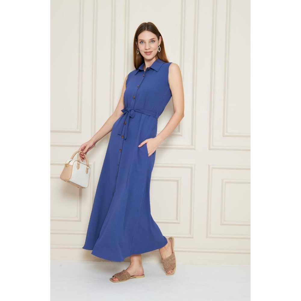 Pasaklı Giyim Pasaklı Giyim Giy Çık Kolsuz Uzun Gömlek Elbise İndigo - Premium Kadın Giyim