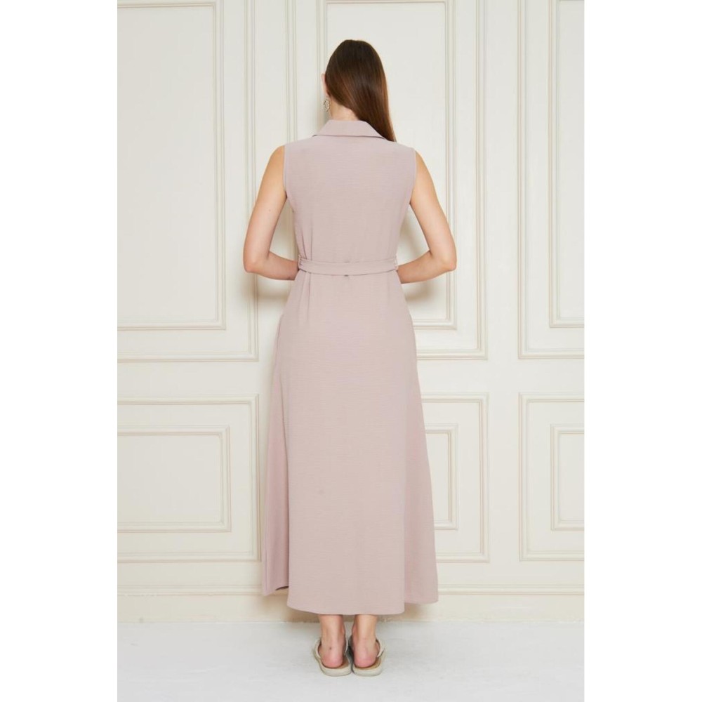 Pasaklı Giyim Pasaklı Giyim Giy Çık Kolsuz Uzun Gömlek Elbise Pudra - Premium Kadın Giyim