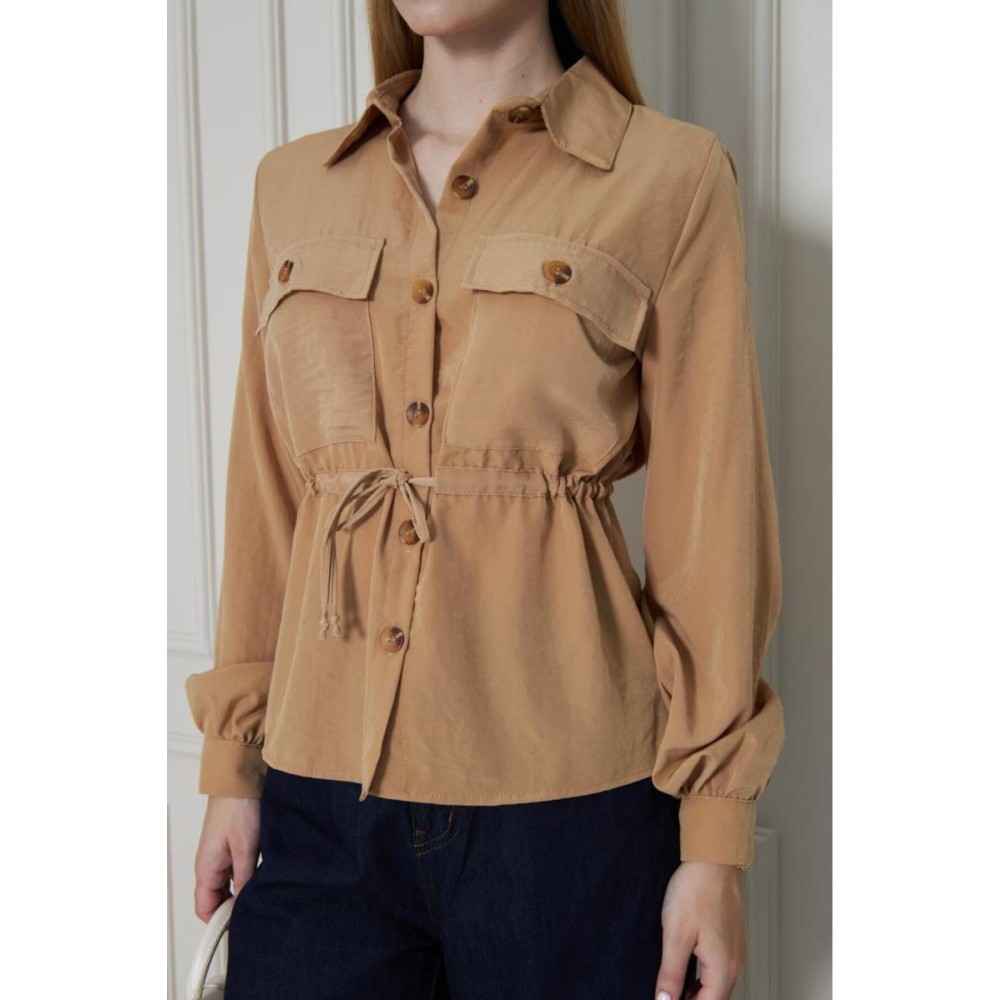 Pasaklı Giyim Pasaklı Giyim Kadın Kupra Gömlek Karamel - Premium Kadın Giyim