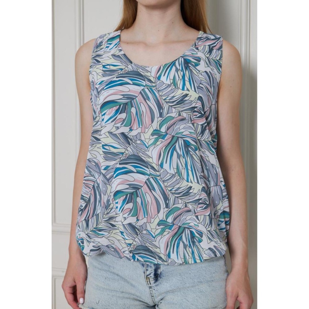 Pasaklı Giyim Kadın Gri Yeşil Şifon Beli Lastikli Kolsuz Balon Bluz - Premium Kadın Giyim