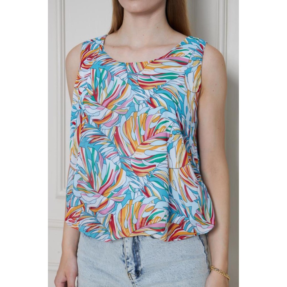 Pasaklı Giyim Kadın Turuncu Mavi Şifon Beli Lastikli Kolsuz Balon Bluz - Premium Kadın Giyim