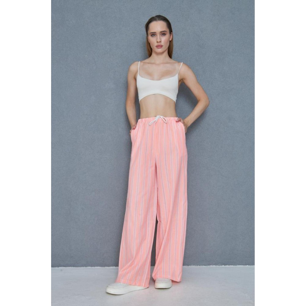 Pasaklı Giyim Pasaklı Giyim Kadın Fistolu Poplin Pantolon Pembe -Beyaz - Premium Kadın Giyim