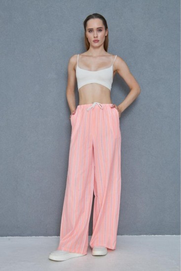 Pasaklı Giyim Kadın Fistolu Poplin Pantolon 3757176 Pembe -Beyaz