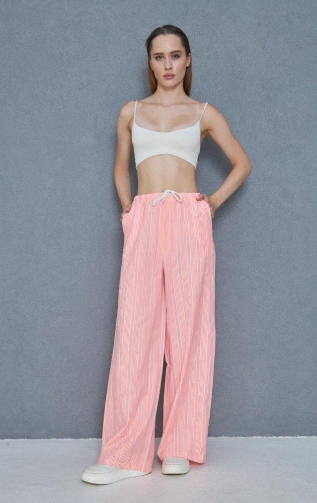 Pasaklı Giyim Kadın Fistolu Poplin Pantolon 3757176 Pembe -Beyaz