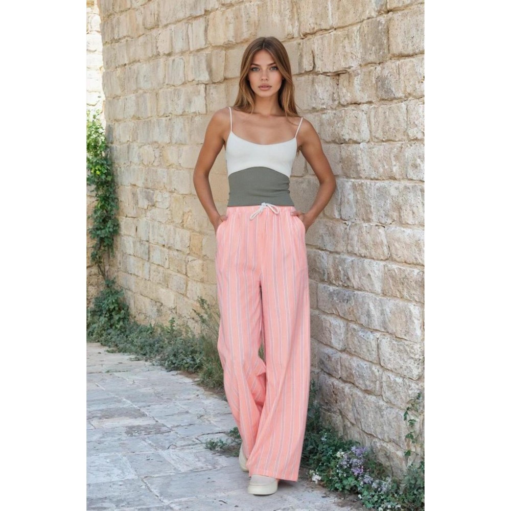 Pasaklı Giyim Pasaklı Giyim Kadın Fistolu Poplin Pantolon Pembe -Beyaz - Premium Kadın Giyim