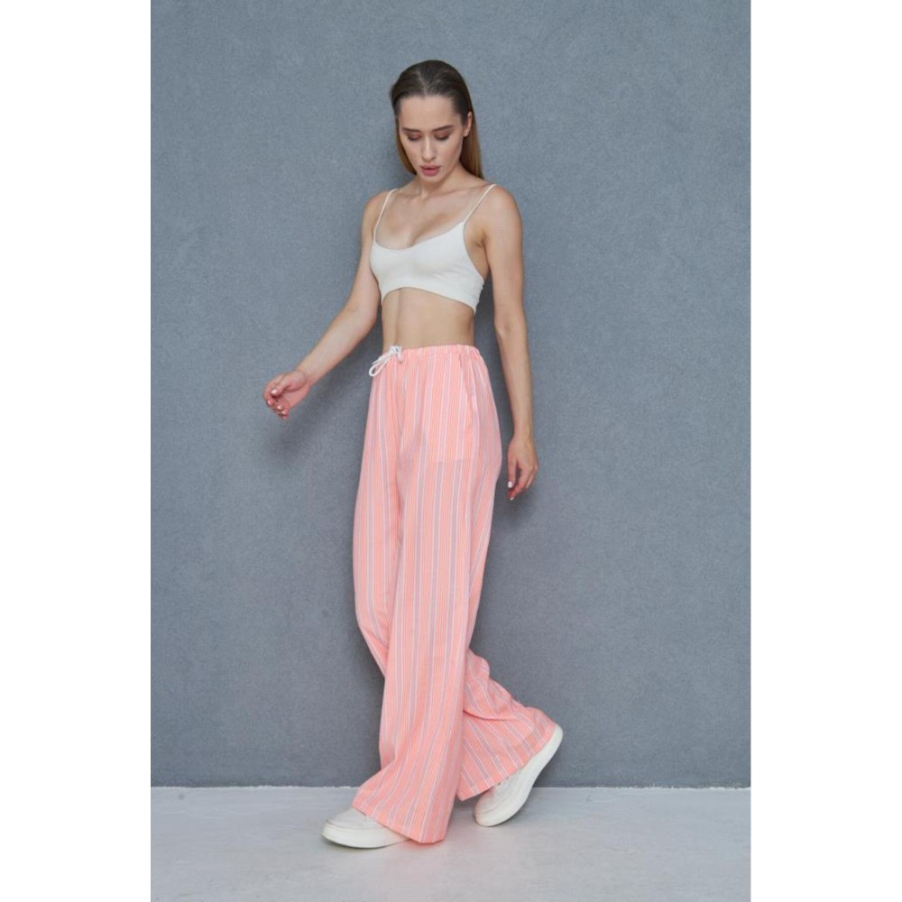 Pasaklı Giyim Pasaklı Giyim Kadın Fistolu Poplin Pantolon Pembe -Beyaz - Premium Kadın Giyim