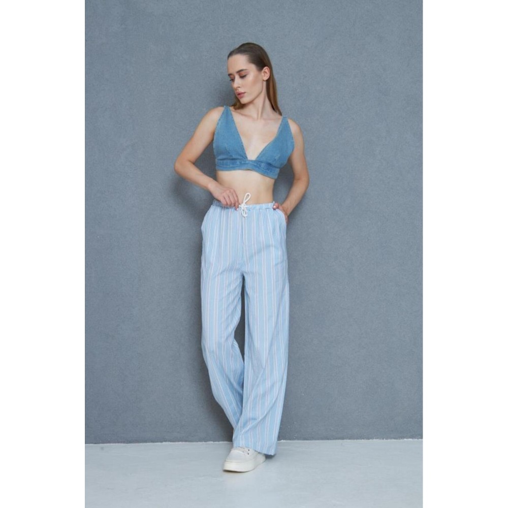 Pasaklı Giyim Pasaklı Giyim Kadın Fistolu Poplin Pantolon Mavi - Premium Kadın Giyim