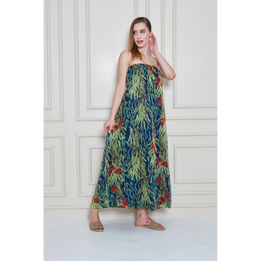 Pasaklı Giyim Kadın Straplez Astarlı Şifon Midi Yazlık Elbise - Premium Kadın Giyim