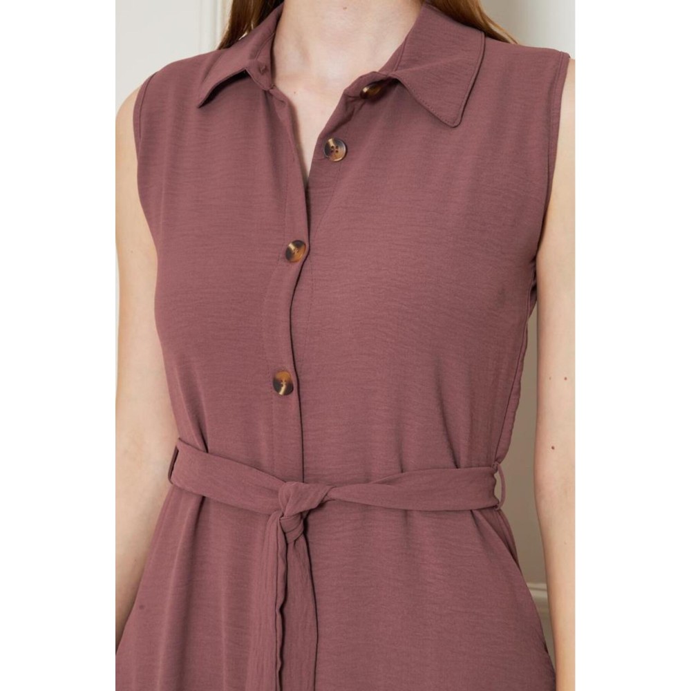 Pasaklı Giyim Pasaklı Giyim Giy Çık Kolsuz Uzun Gömlek Elbise Gül Kurusu - Premium Kadın Giyim