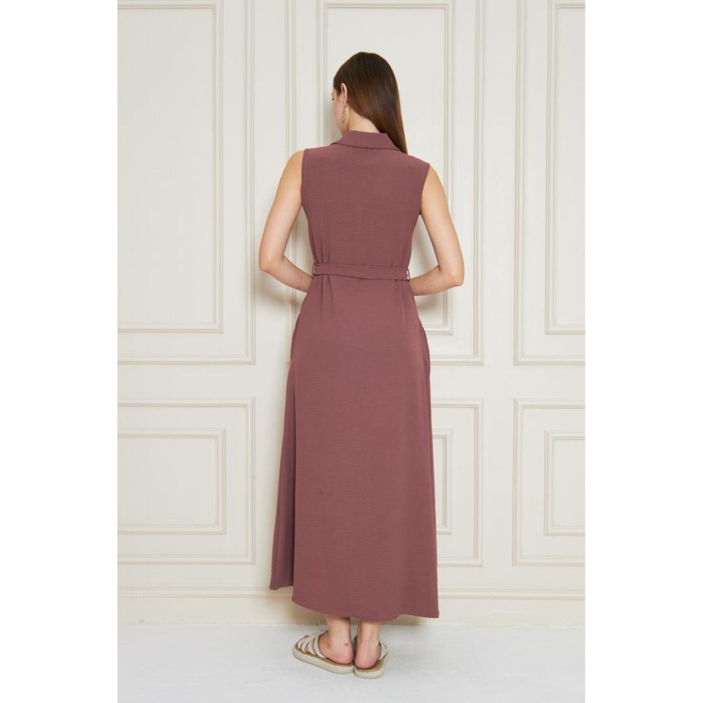 Pasaklı Giyim Pasaklı Giyim Giy Çık Kolsuz Uzun Gömlek Elbise Gül Kurusu - Premium Kadın Giyim