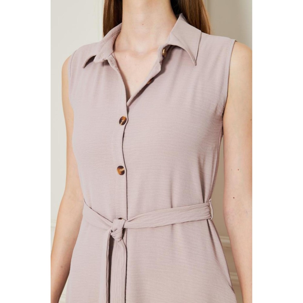 Pasaklı Giyim Pasaklı Giyim Giy Çık Kolsuz Uzun Gömlek Elbise Pudra - Premium Kadın Giyim