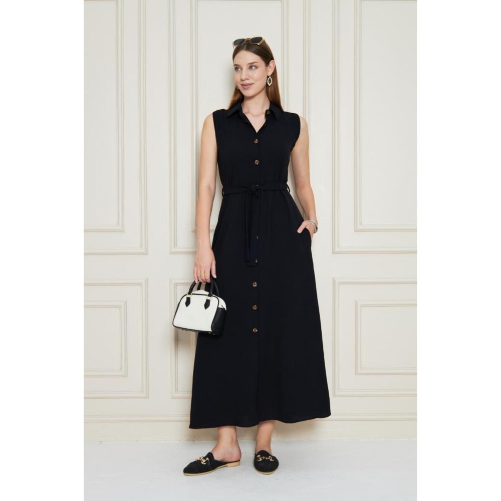 Pasaklı Giyim Pasaklı Giyim Giy Çık Kolsuz Uzun Gömlek Elbise Siyah - Premium Kadın Giyim