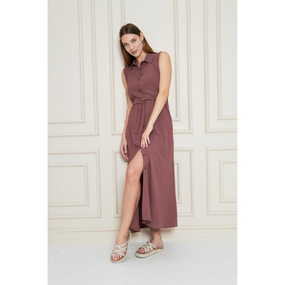 Pasaklı Giyim Pasaklı Giyim Giy Çık Kolsuz Uzun Gömlek Elbise Gül Kurusu - Premium Kadın Giyim