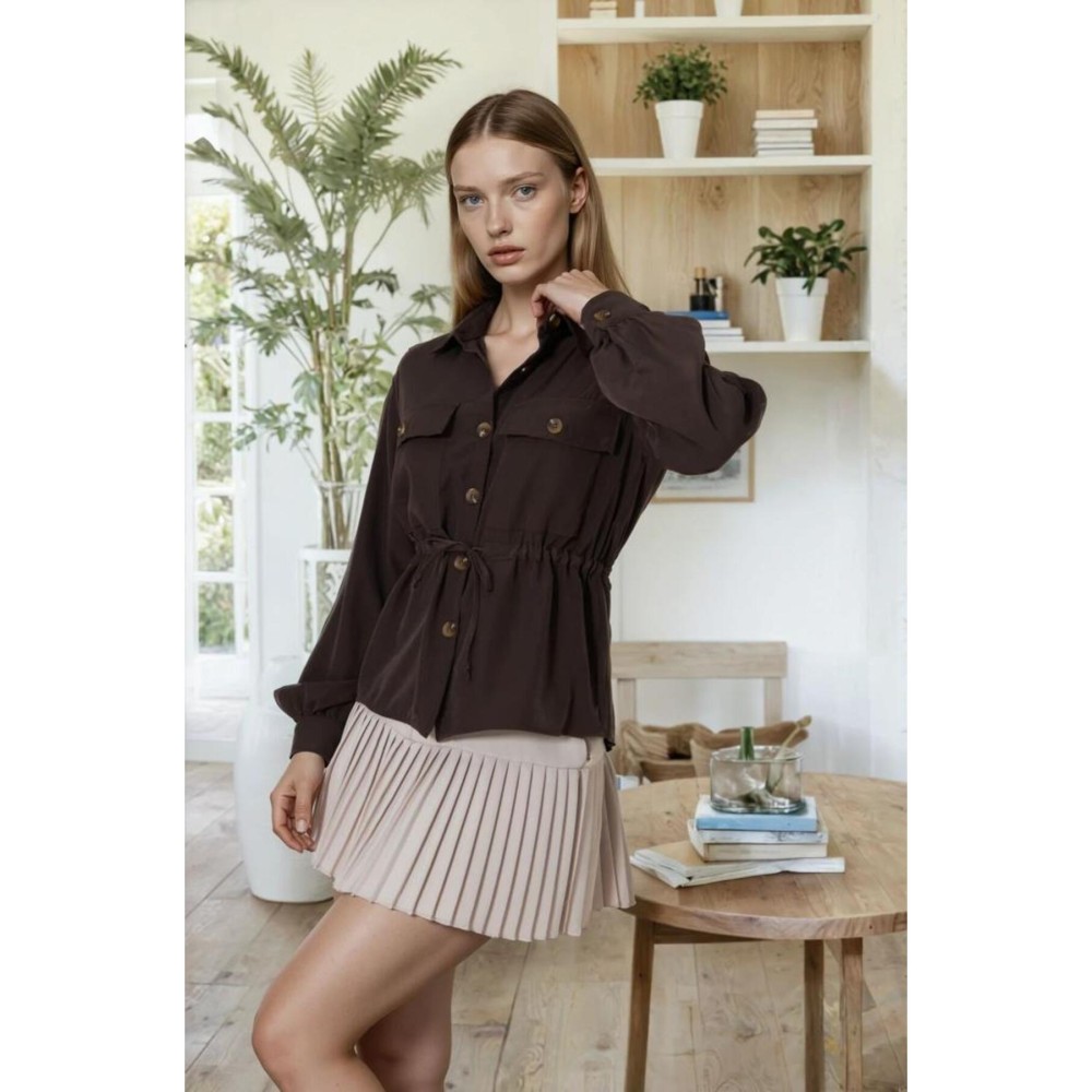 Pasaklı Giyim Pasaklı Giyim Kadın Kupra Gömlek Kahverengi - Premium Kadın Giyim