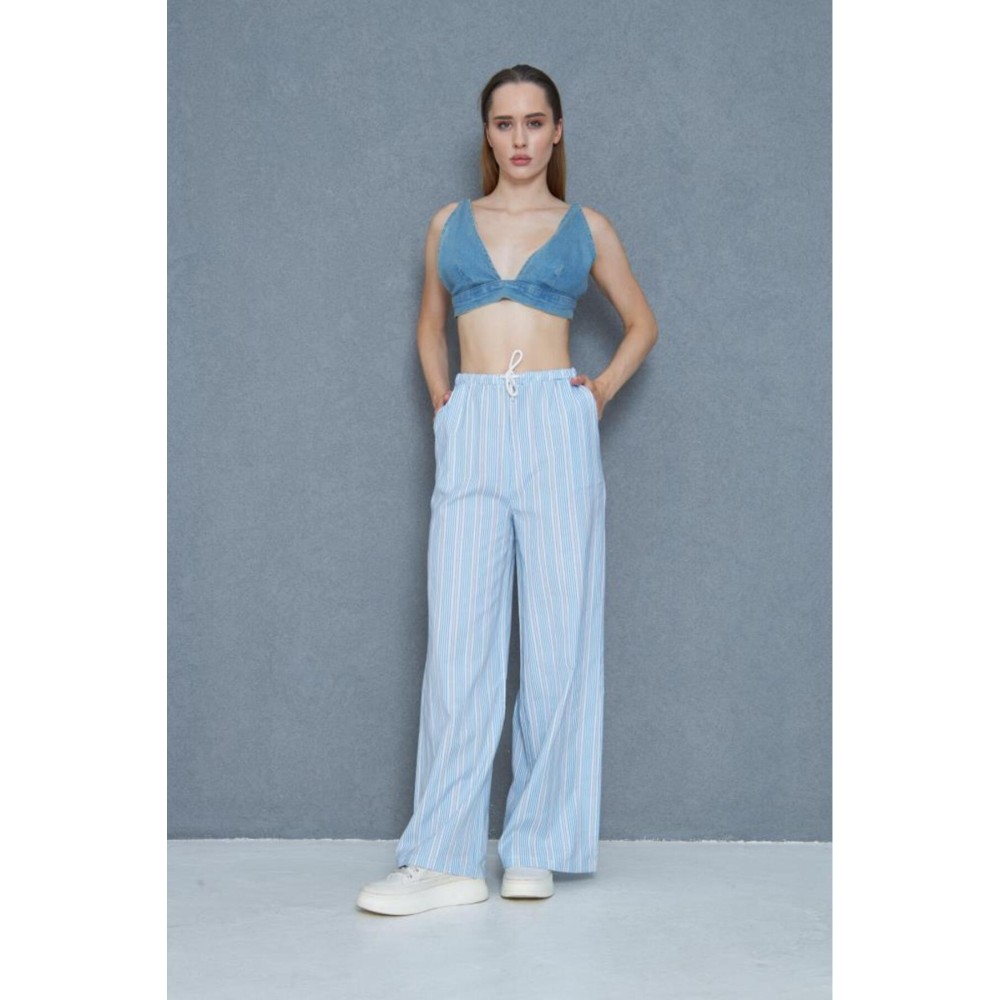 Pasaklı Giyim Pasaklı Giyim Kadın Fistolu Poplin Pantolon Mavi - Premium Kadın Giyim