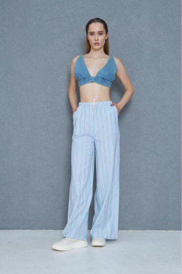 Pasaklı Giyim Kadın Fistolu Poplin Pantolon 3757176 Mavi