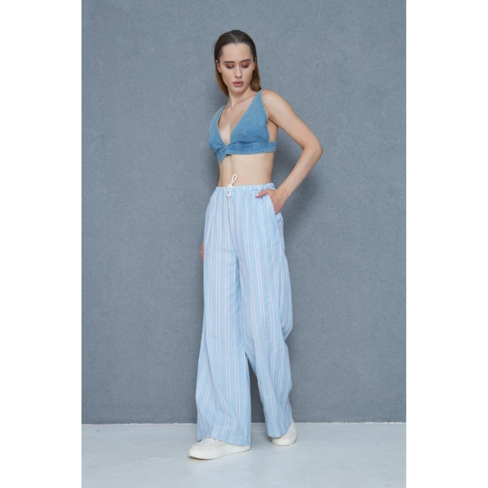 Pasaklı Giyim Pasaklı Giyim Kadın Fistolu Poplin Pantolon Mavi - Premium Kadın Giyim