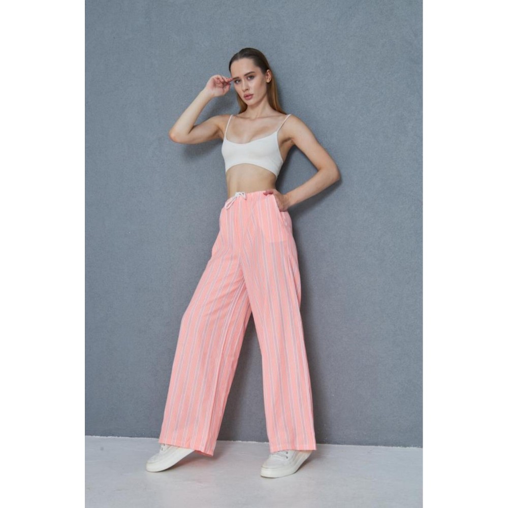 Pasaklı Giyim Pasaklı Giyim Kadın Fistolu Poplin Pantolon Pembe -Beyaz - Premium Kadın Giyim