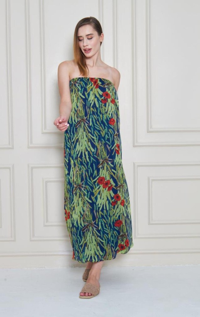 Kadın Straplez Astarlı Şifon Midi Yazlık Elbise Kırmızı 3753374