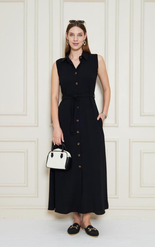 Pasaklı Giyim Giy Çık Kolsuz Uzun Gömlek Elbise 3762385 Siyah