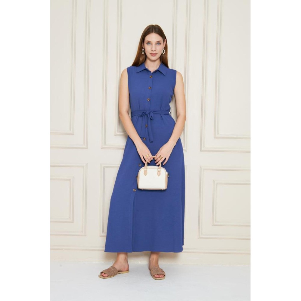 Pasaklı Giyim Pasaklı Giyim Giy Çık Kolsuz Uzun Gömlek Elbise İndigo - Premium Kadın Giyim