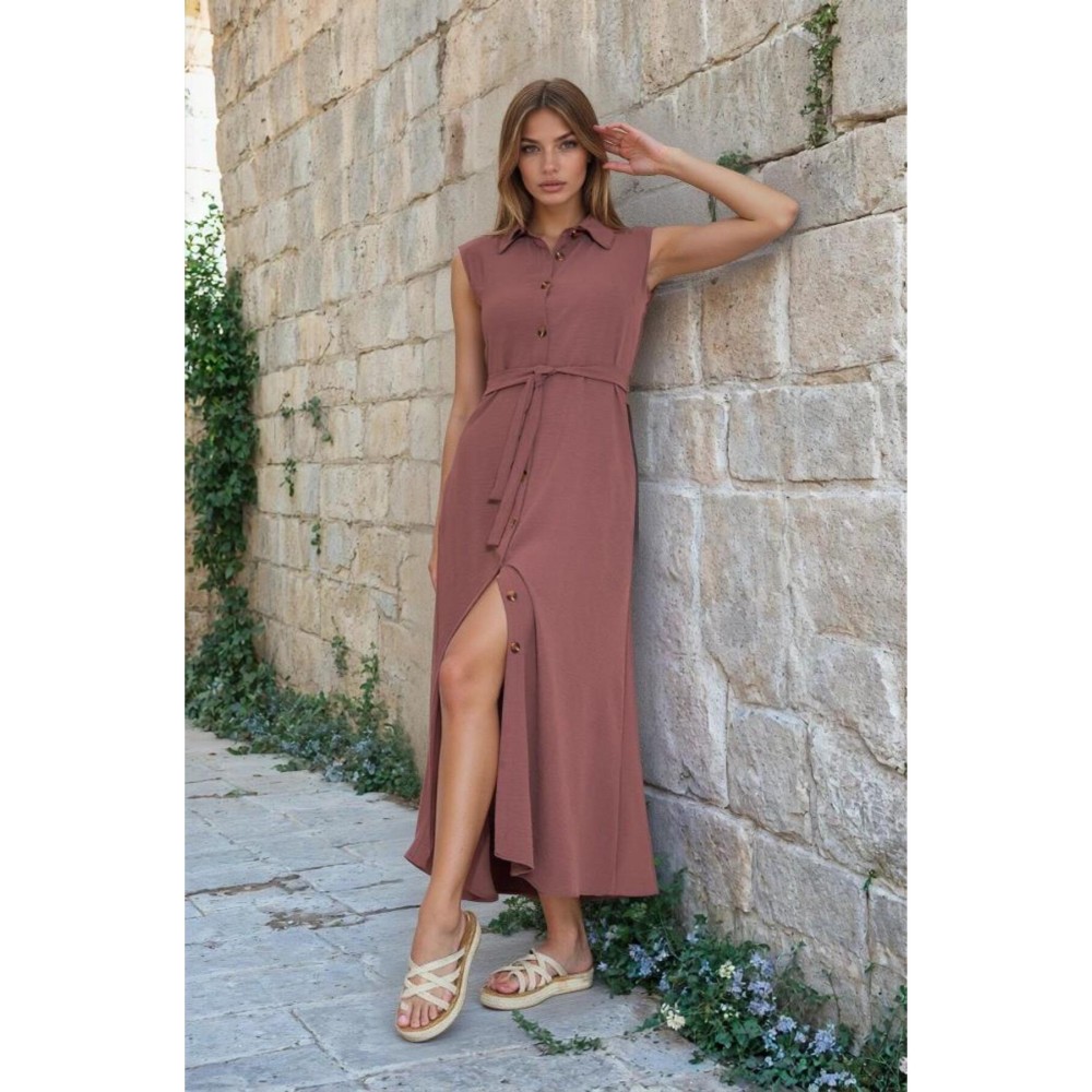 Pasaklı Giyim Pasaklı Giyim Giy Çık Kolsuz Uzun Gömlek Elbise Gül Kurusu - Premium Kadın Giyim