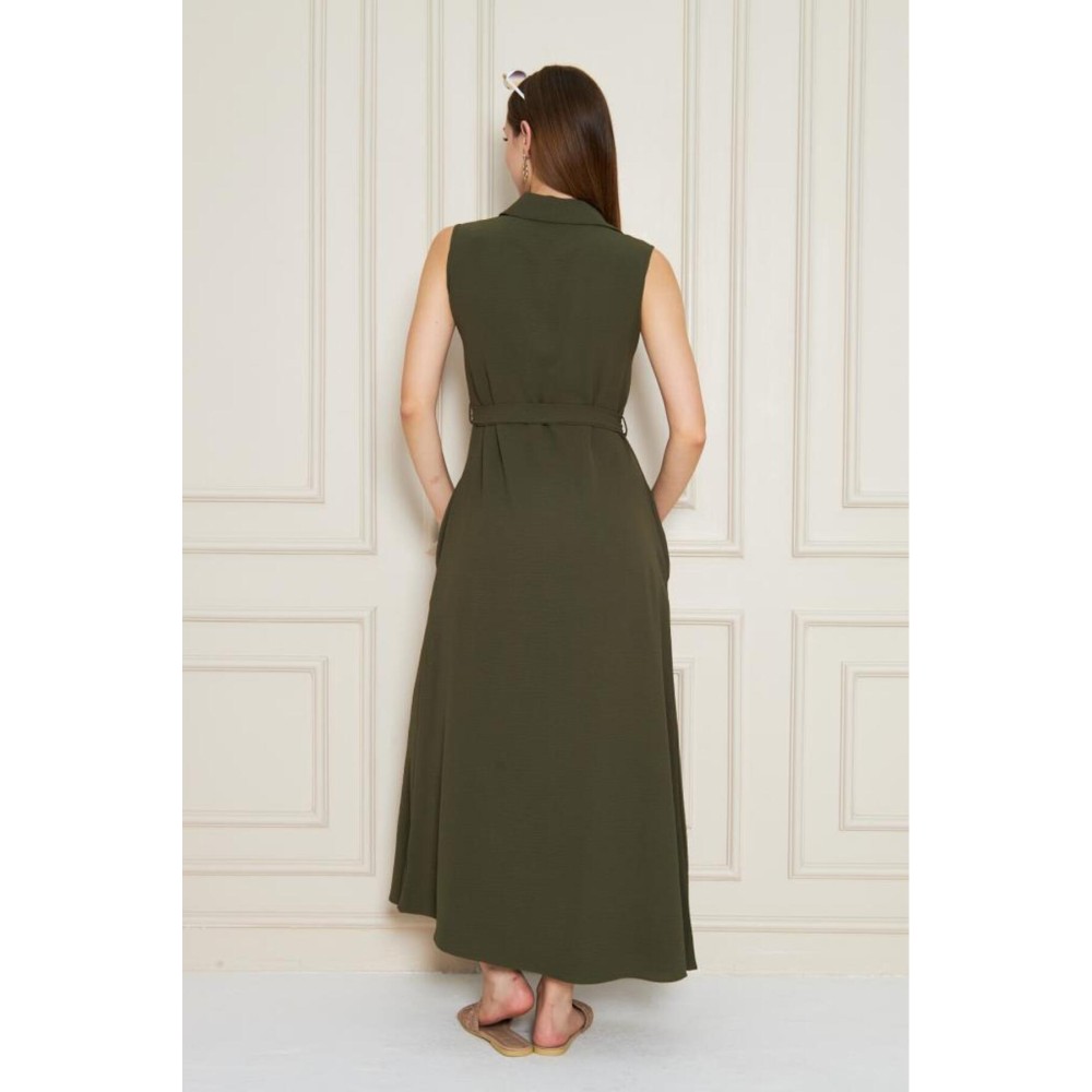 Pasaklı Giyim Pasaklı Giyim Giy Çık Kolsuz Uzun Gömlek Elbise Haki - Premium Kadın Giyim