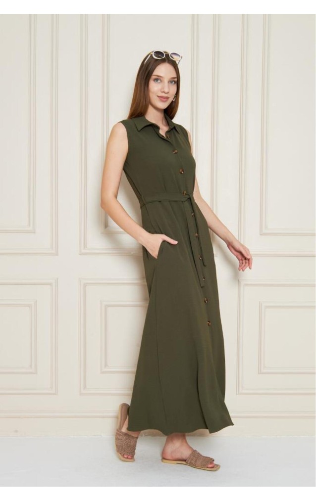 Pasaklı Giyim Giy Çık Kolsuz Uzun Gömlek Elbise 3762385 Haki