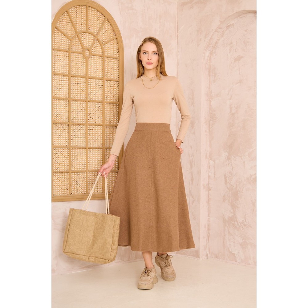 Pasaklı Giyim Pasaklı Giyim Kadın Kiloş Kaşe Etek Kahve - Premium Kadın Giyim