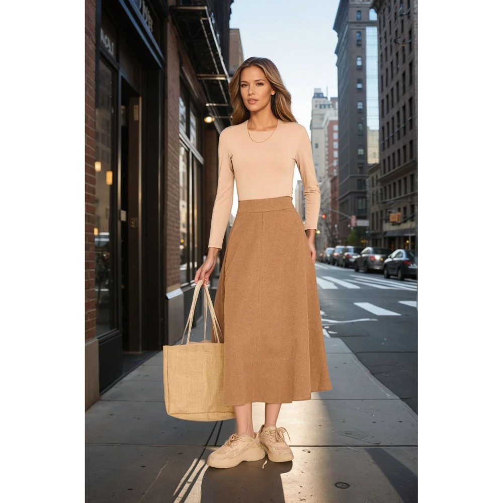 Pasaklı Giyim Pasaklı Giyim Kadın Kiloş Kaşe Etek Kahve - Premium Kadın Giyim