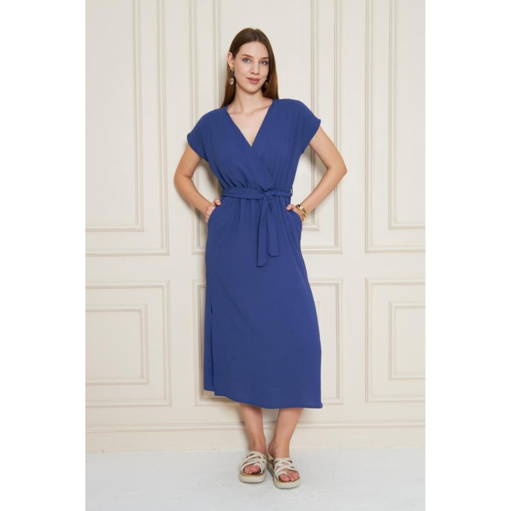 Pasaklı Giyim Pasaklı Giyim Kadın Kruvaze Yaka Elbise İndigo - Premium Kadın Giyim