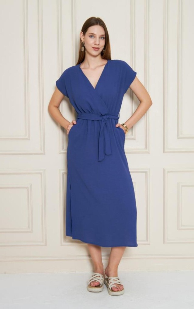 Pasaklı Giyim Kadın Kruvaze Yaka Elbise 3764341 İndigo