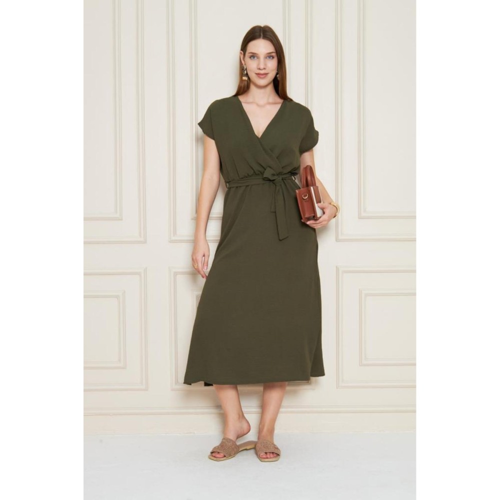 Pasaklı Giyim Pasaklı Giyim Kadın Kruvaze Yaka Elbise Haki - Premium Kadın Giyim
