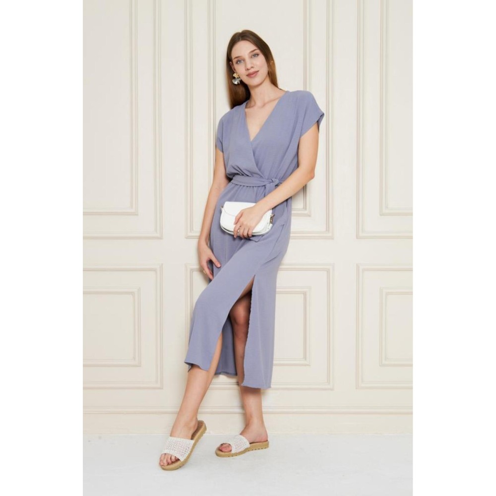 Pasaklı Giyim Pasaklı Giyim Kadın Kruvaze Yaka Elbise Gri - Premium Kadın Giyim