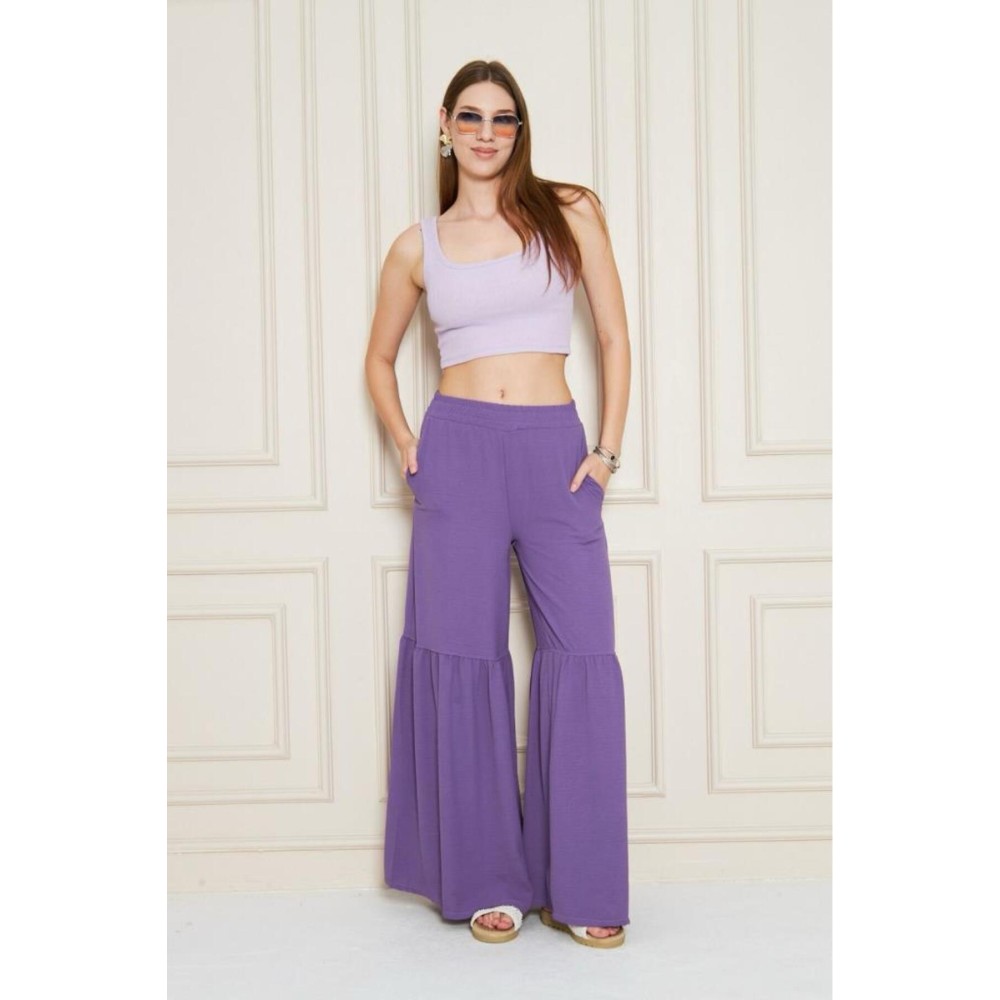 Pasaklı Giyim Pasaklı Giyim Kadın Paçası Büzgülü Pantolon Mor - Premium Kadın Giyim