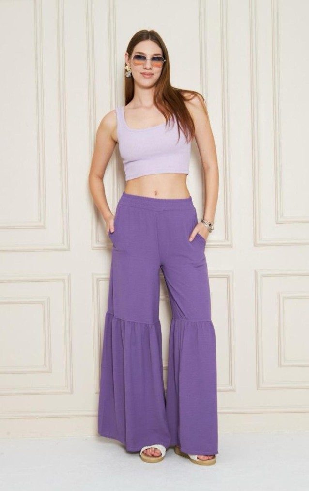 Pasaklı Giyim Kadın Paçası Büzgülü Pantolon 3763330 Mor